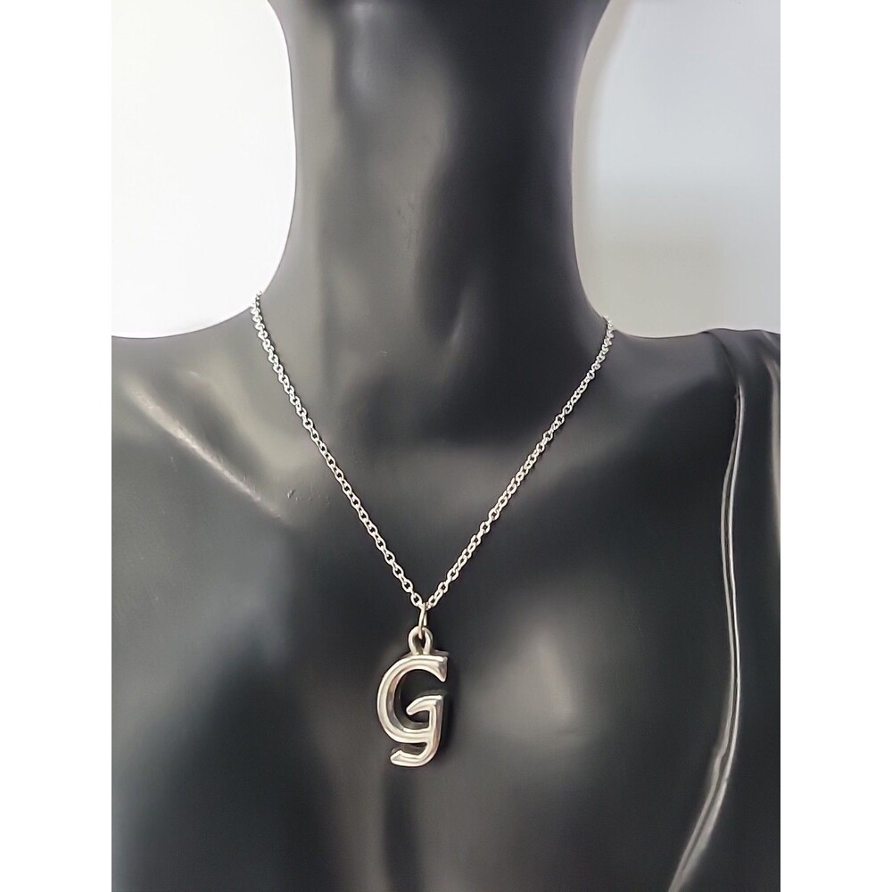 Vintage Letter G Initial Pendant Necklace Silver Tone Monogram Alphabet Necklace